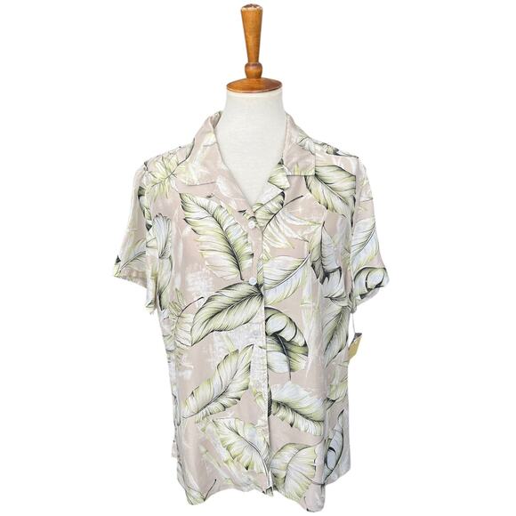 NWT Linden Hill 100% Silk Floral Botanical Short Sleeve Button Down Size XL - Picture 1 of 7